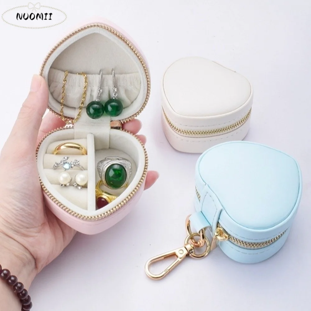 Mini Jewelry Box Keychain Jewelry Display Heart-shaped Portable Ring Box Storage Case Earring Organizer Travel Bag Pendant Women