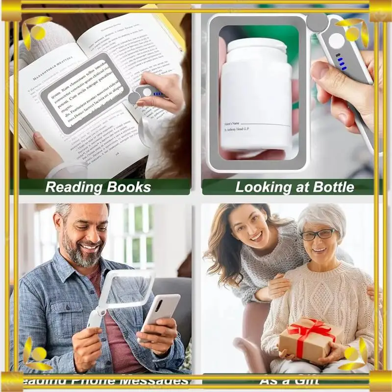 DN-อ่านแว่นขยายพร้อมแสง, 4X ชาร์จมือถือแว่นขยายส่องสว่างพับ Loupe เลนส์ขนาดใหญ่สําหรับผู้สูงอายุ