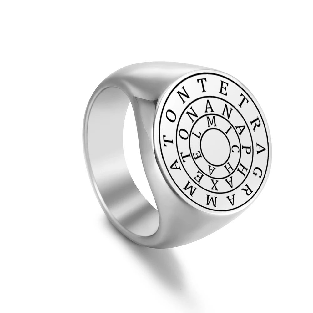 Dreamtimes Magic Ring or Disc of Solomon Seal Kabbalah Micheal Archangel Amulet 19MM Men Rings Stainless Steel Punk Jewelry Gift