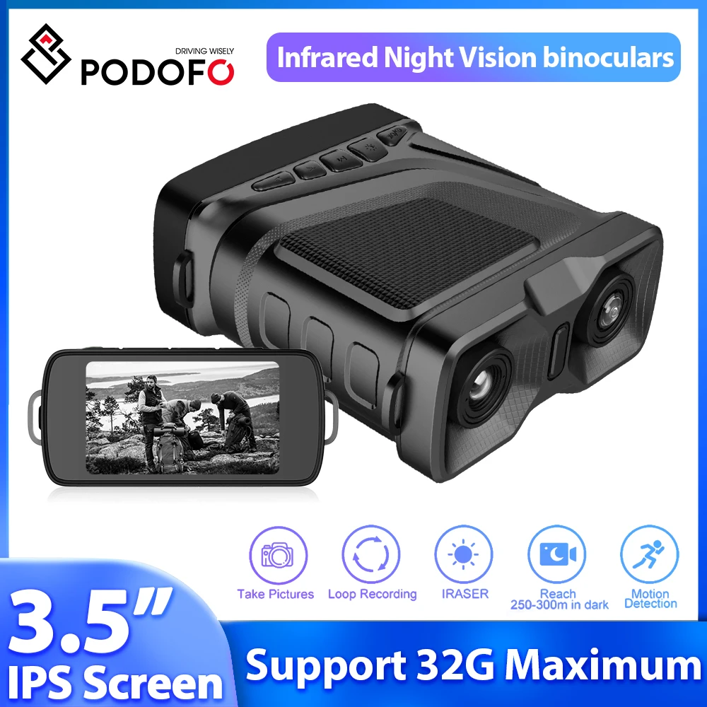 Podofo Night Vision Goggles Binoculars Infrared Night Vision 10X Digital Zoom 3.5inch Screen Audio Recording For Outdoor Camping