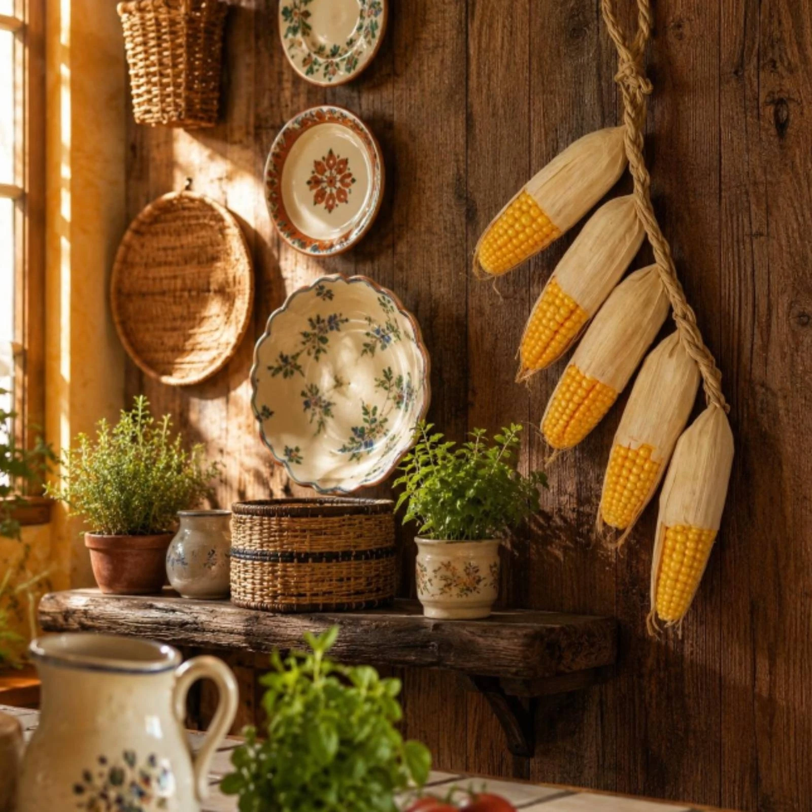 

Corn Hanging Decoration Rustic Farmhouse Style Hanging Corn String Decor Vegetable Ornament Braided Rope Realistic for Home