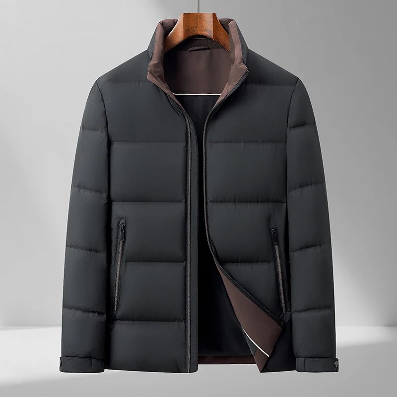 Basic Style Men White Duck Down Coat Winter Warm Puff Jackets Navy Black Thermal Lightweight Outerwear Essential Collection