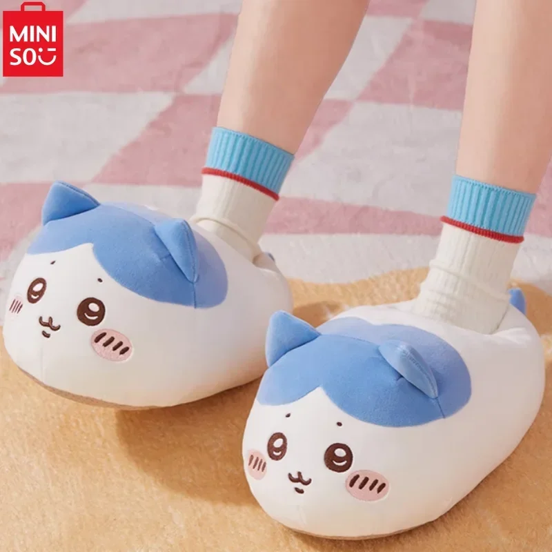 Kawaii Miniso Chiikawa Series Slippers Soft And Warm Home Cute Cartoon Autumn Winter Anti-Slip Warms Cotton Slippers Shoes Gift