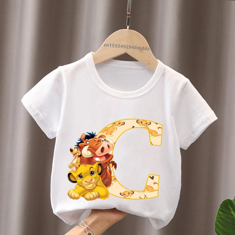 الأسد الملك لطيف سيمبا رسالة ABC اسم طباعة الاطفال تي شيرت الفتيات ملابس طفل الفتيان قصيرة الأكمام تي شيرت الصيف الأطفال بلايز