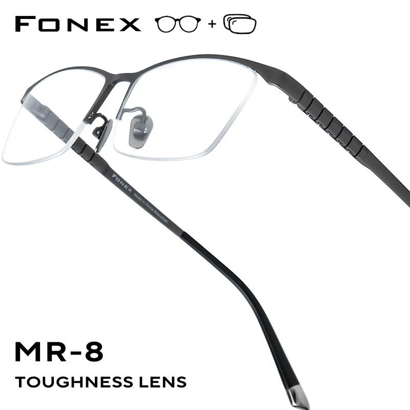 

FONEX Progressive Prescription Glasses Anti Blue Myopia Optical Lenses Eyewear Men Square Eyeglasses Semi-Rimless Titanium Frame