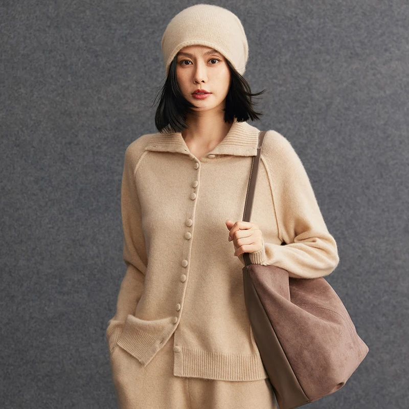 Chic Women's Sweater Cardigan 100% Cashmere Sweater Autumn/Winter Thick Button Short Cardigan Knitted Comfortable Coat