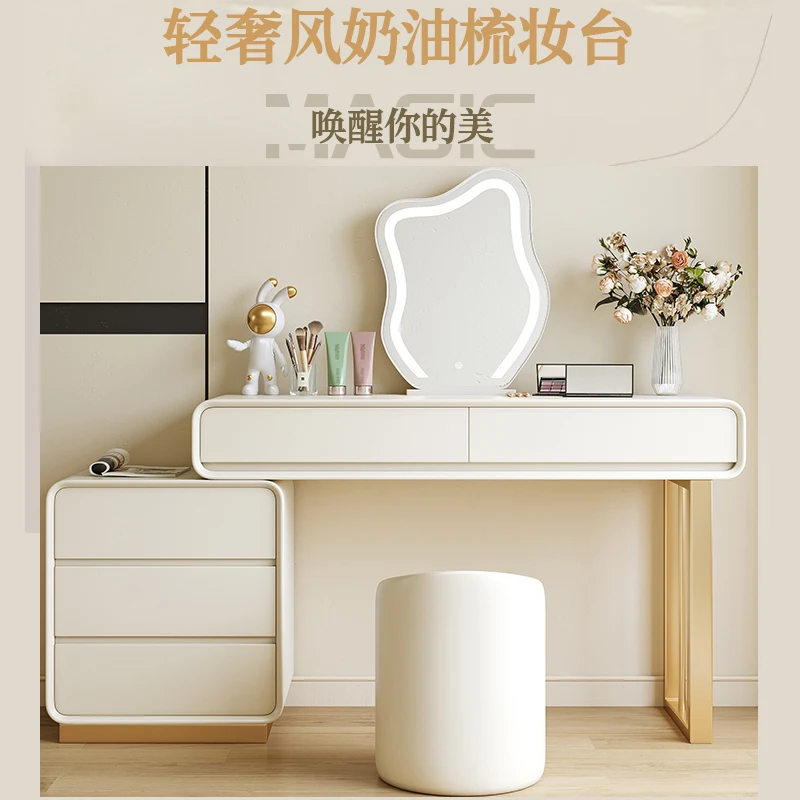 Dressing table, dressing table, bedroom, modern simple, cream-style, solid wood dresser, small apartment, storage, telescopic in