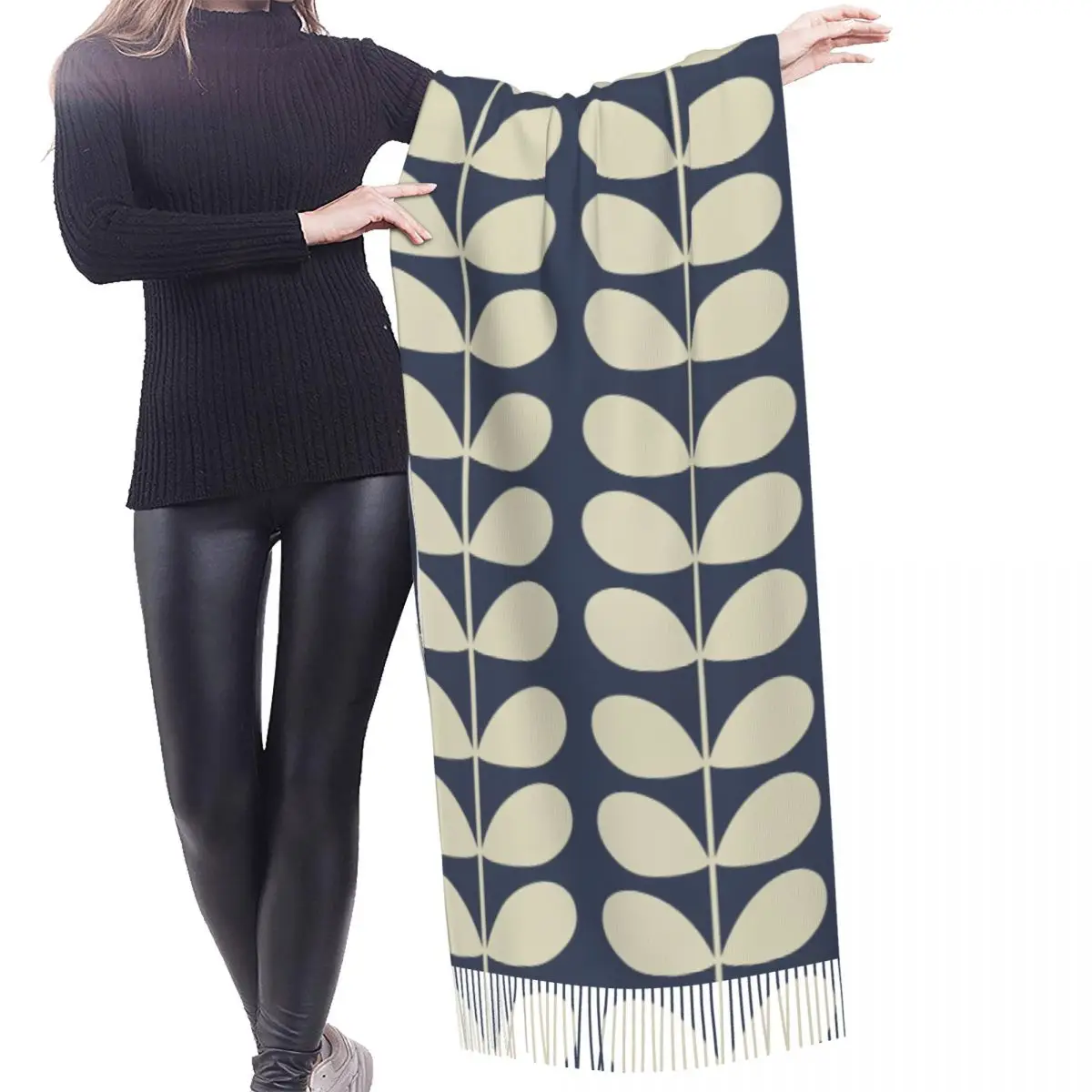 Custom Print Orla Kiely Giant Stem Navy Scarf Men Women Winter Warm Scarves Shawls Wraps