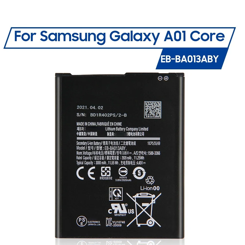 

Replacement Phone Battery EB-BA013ABY For Samsung Galaxy A01 Core Rechargeable Battery 3000mah