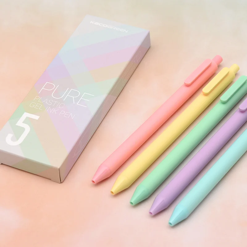 Pure Retractable Mutil-Color Gel Pens 0.5mm Fine Point Dark Red/Green/Blue/Brown/Black Retro Colored Pens For 5pcs/Box
