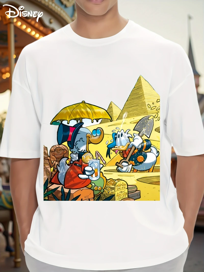 تي شيرت صيفي للرجال من Disney Darkcity Adventure - قميص كاجوال منقوش بأكمام قصيرة من Scrooge McDuck and Donald Duck