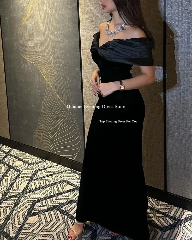 Qunque Mermaid Evening Dresses Strapless Pleat Evening Gowns Robe Soiree Black Saudi Arabia Formal Ocassion Gowns Customized