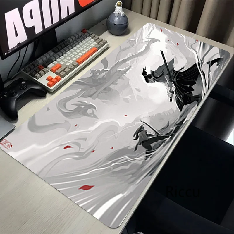 Alfombrilla de ratón de Anime japonés Samurai XXL, alfombrilla de escritorio a prueba de agua, resistente a las manchas, accesorios de escritorio para computadora portátil, alfombrilla de ratón grande para juegos Kawaii