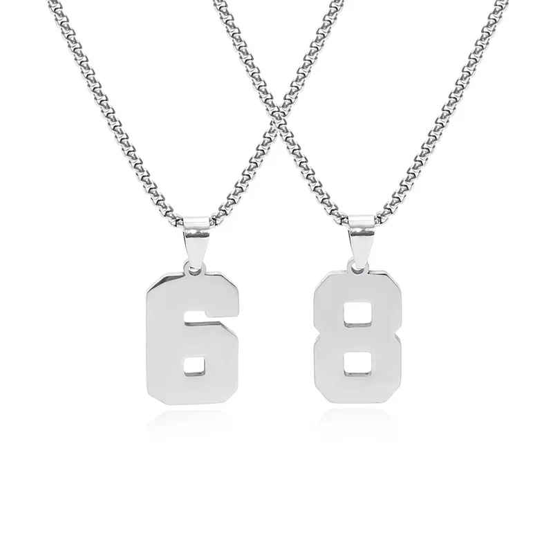 الفولاذ المقاوم للصدأ على الوجهين عدد قلادة 0 1 2 3 4 5 6 7 8 9 مستطيل قلادة الرجال النساء الجوف محظوظ أرقام سلسلة مجوهرات