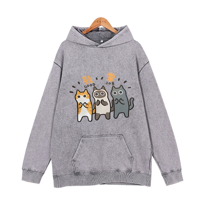 Three happy little cats Hoodies Women Cool Casual Harajuku Hip Hop Streetwear Pullovers Sweatshirts Loose Sudaderas