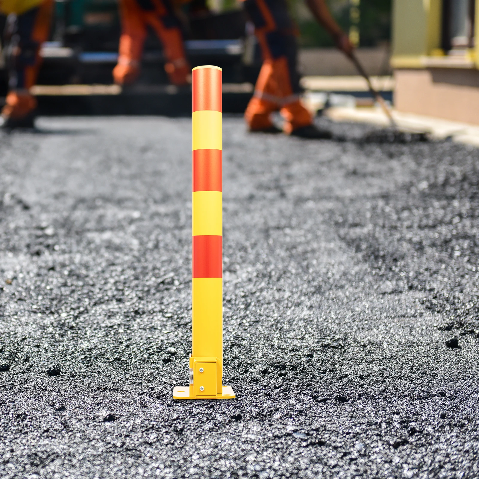 Parking Barrier Parking Lock Folding Heavy Metal Parking Obstacle Pile with Warning Stripes, Parking Piles