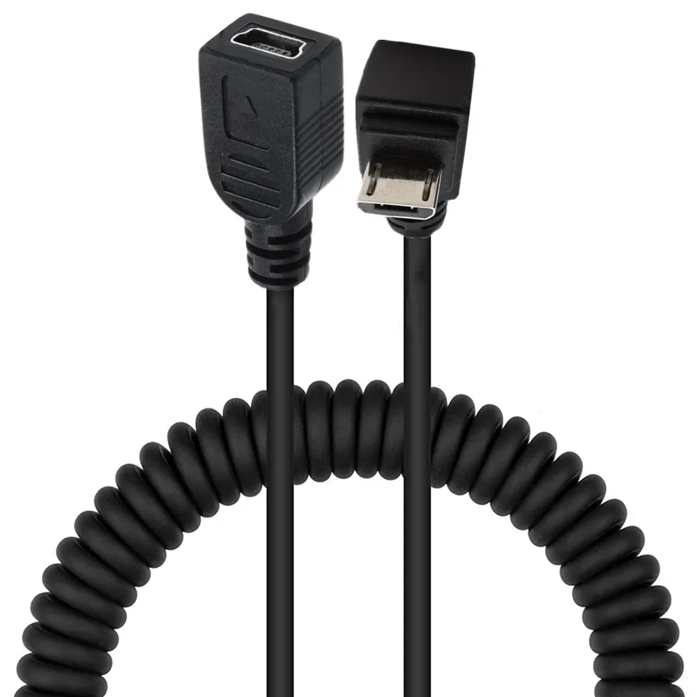 Converter Data Cable 90 Degree Micro USB Male To Mini USB Female Adapter Converter Data Line Left Right Up Down Stretch Spring