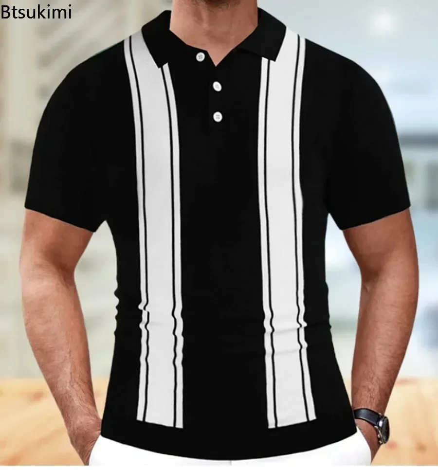 

New Men's Short Sleeve Knitted Shirt 2025 Summer Trend Patchwork Polo Shirt Business Casual Tops Comfort Sport T-shirts Men Golf
