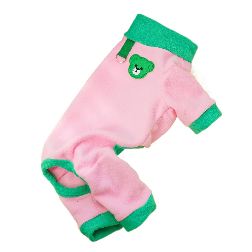 

Bear Pattern Plush Dog Jumpsuit Colorful with D Ring Dog Four Legged Clothing Pet Base Shirt Comfortable Warm Dog Pajamas