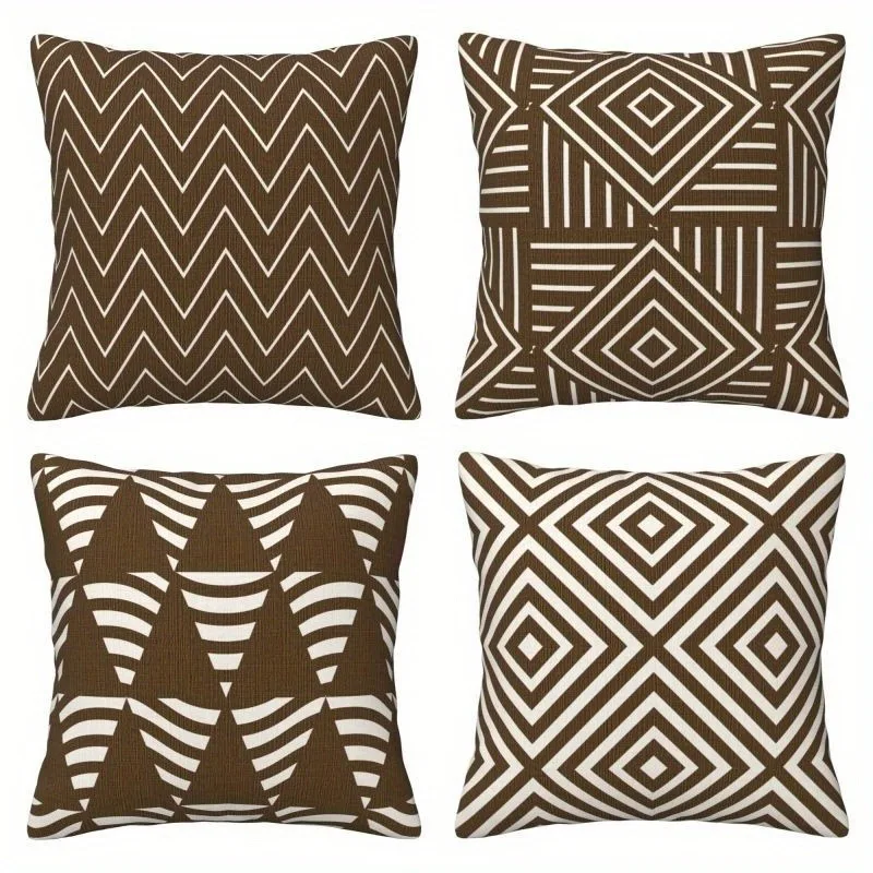 

Blue and Brown Geometric and Plant PillowcaseBedroom Living Room Sofa Home Decor Polyester Cushion Cover with Zipper