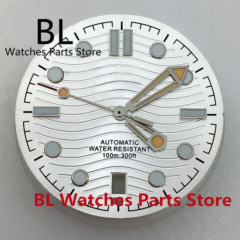 BL 31mm Sterile Watch Dial Hands White Silver/rose gold Edge Fit NH35 Movement Watch Accessories 6 o'clock Date Window Luminous