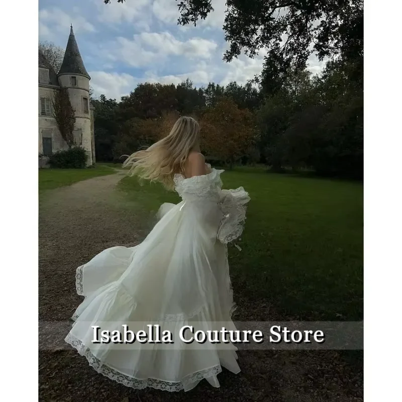 Princess Wedding Party Dress Off Shoulder Full Sleeves Draped A-Line Floor Length Satin Eveninbg Gown Customized Pastrol