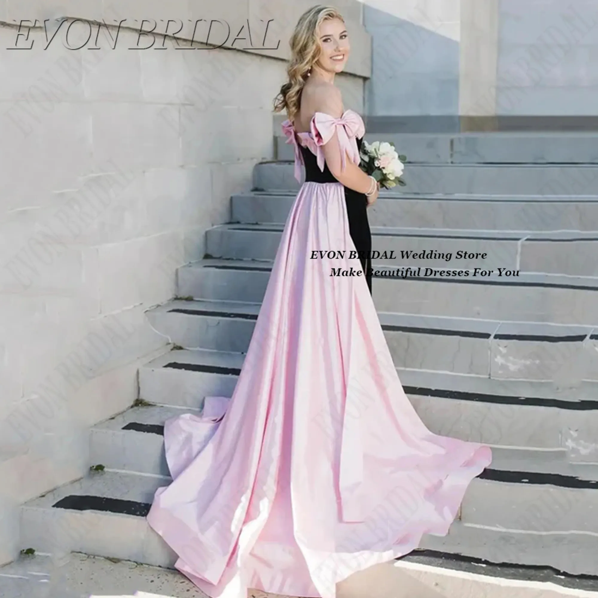 

Bow Straps Long Evening Dress High Split Formal Celebrity Prom Gowns Contrast Color robes de soirée EVON BRIDAL Customized