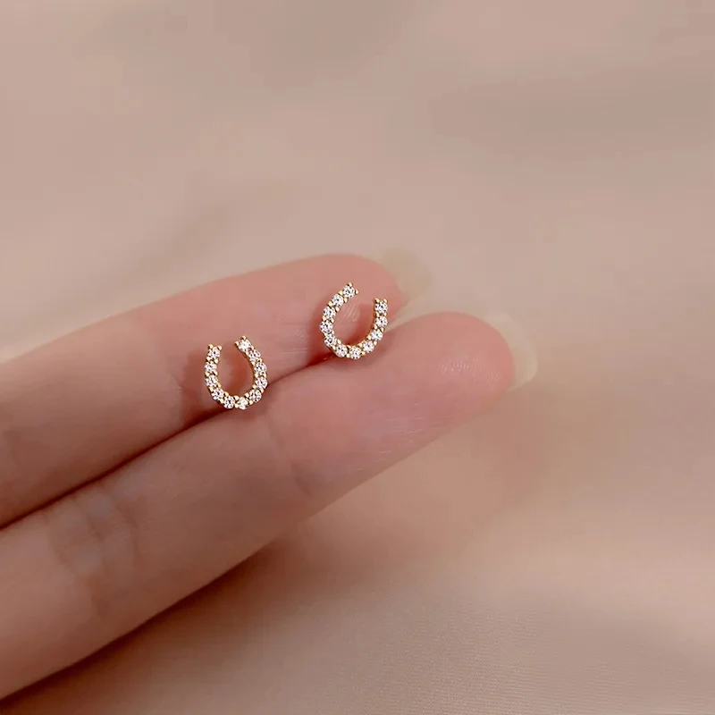 Trendy Zircon Romantic Exquisite Stud Earrings For Women Girls Gold Silver Color Shiny Ear Piercing Jewelry Gifts