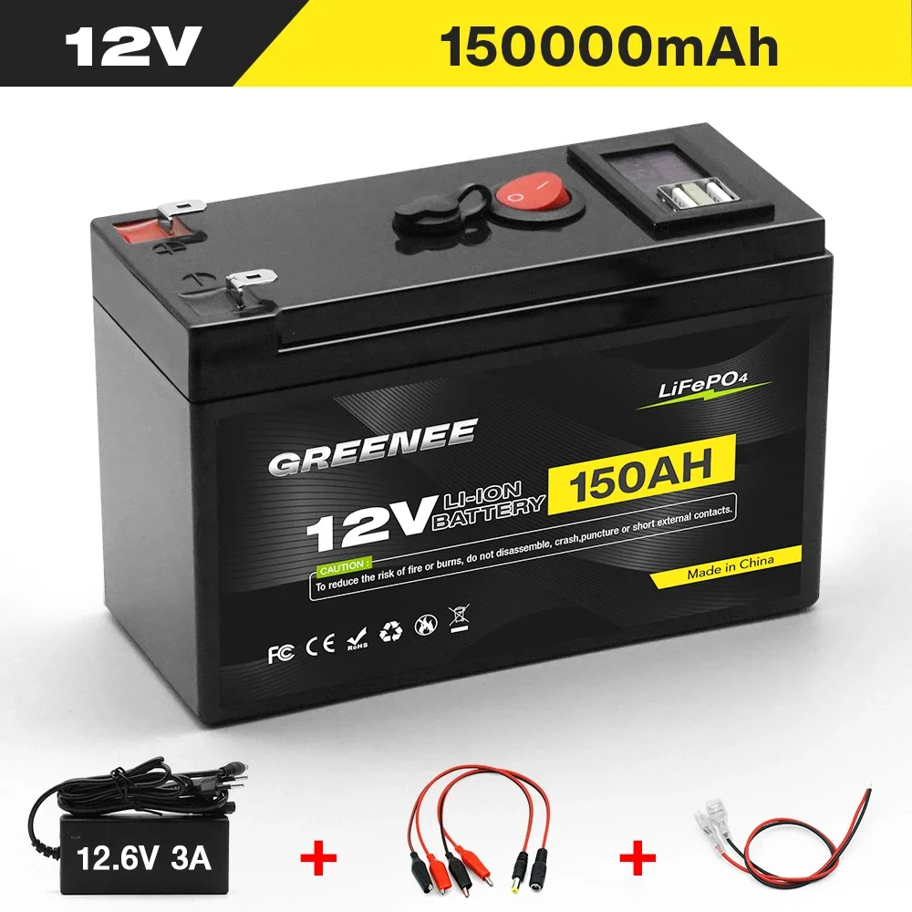 

Lithium Battery LiFePO4 12V 150Ah 4000+ Deep Cycles, for UPS, Kayak Fish Finder, Solar Panel, Power Wheels Toys, Scooter, Radio