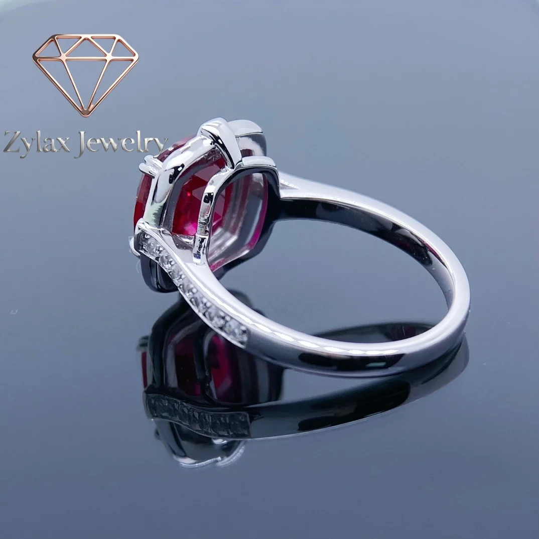 

Zylax Jewelry 3.5Ct Cushion Cut Created Ruby Halo Ring for Her Solid 925 Sterling Silver Jewelry Wedding Ring 235