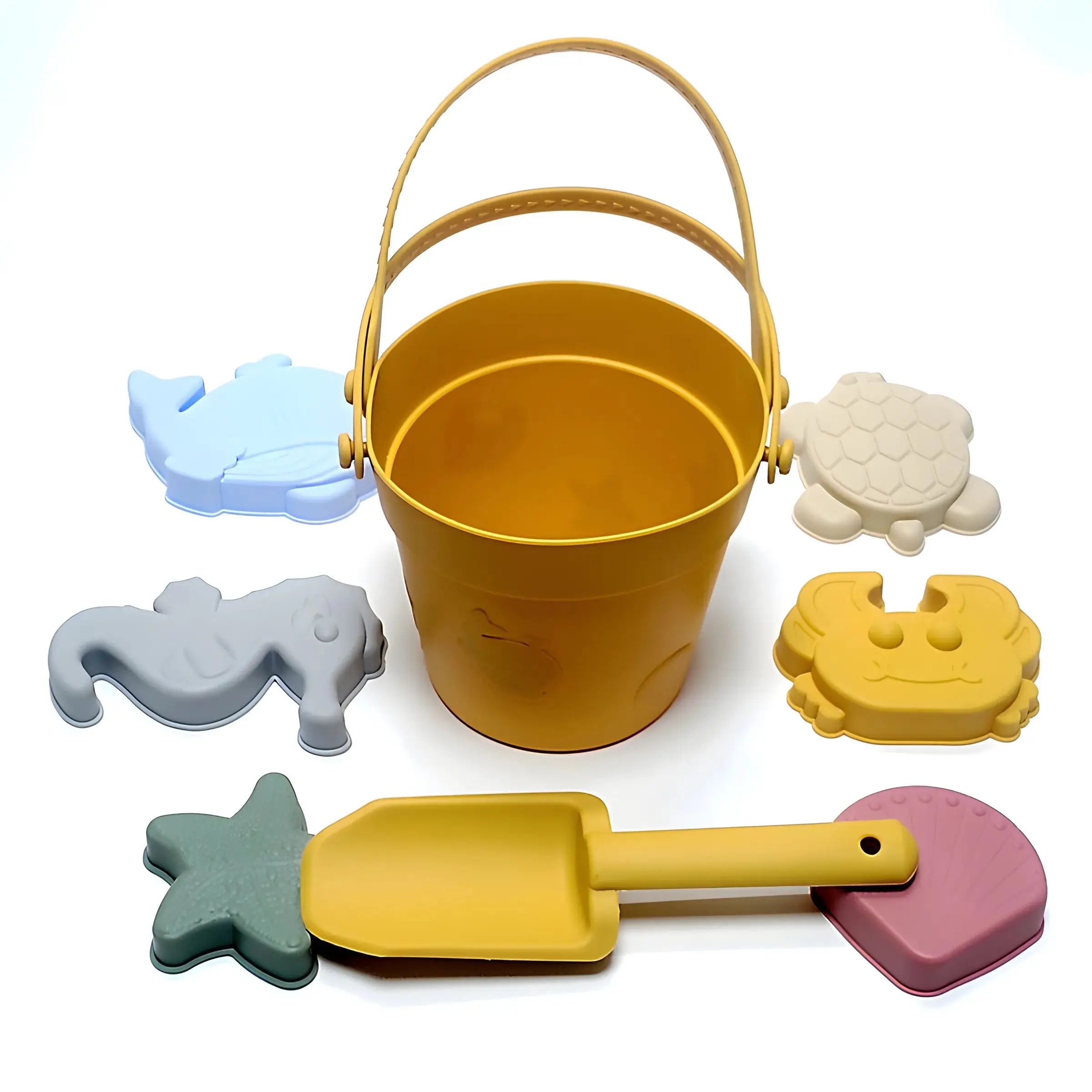 Children's toys beach bucket shovel Ocean Series bucket play water parent-child sand digging silicone beach toys set