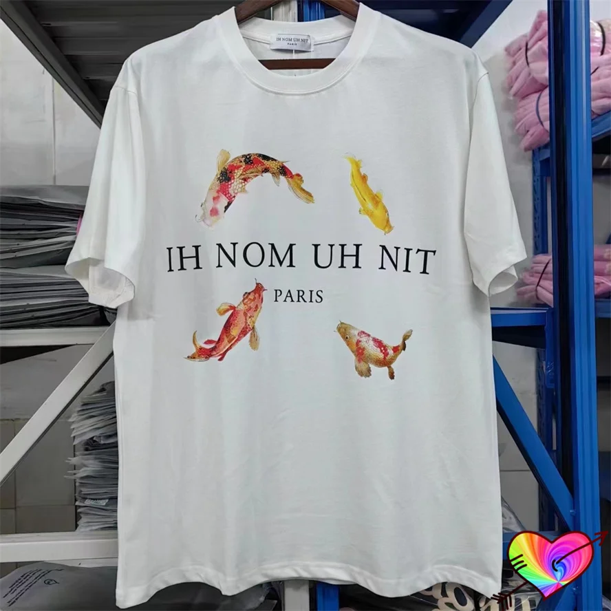 2024ss IH NOM UH NIT Carp Logo Tee Men Women Printed Fish IH NOM UH NIT Paris T-shirt Loose Fit Tops White Short Sleeve