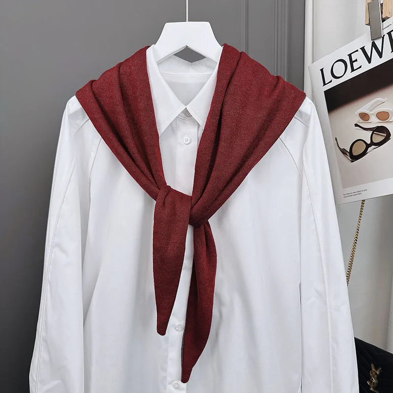 

Двусторонний двухслойный шарф с цветовыми блоками для женщин, осенний теплый шарф в японском стиле, популярный многослойный шарф.