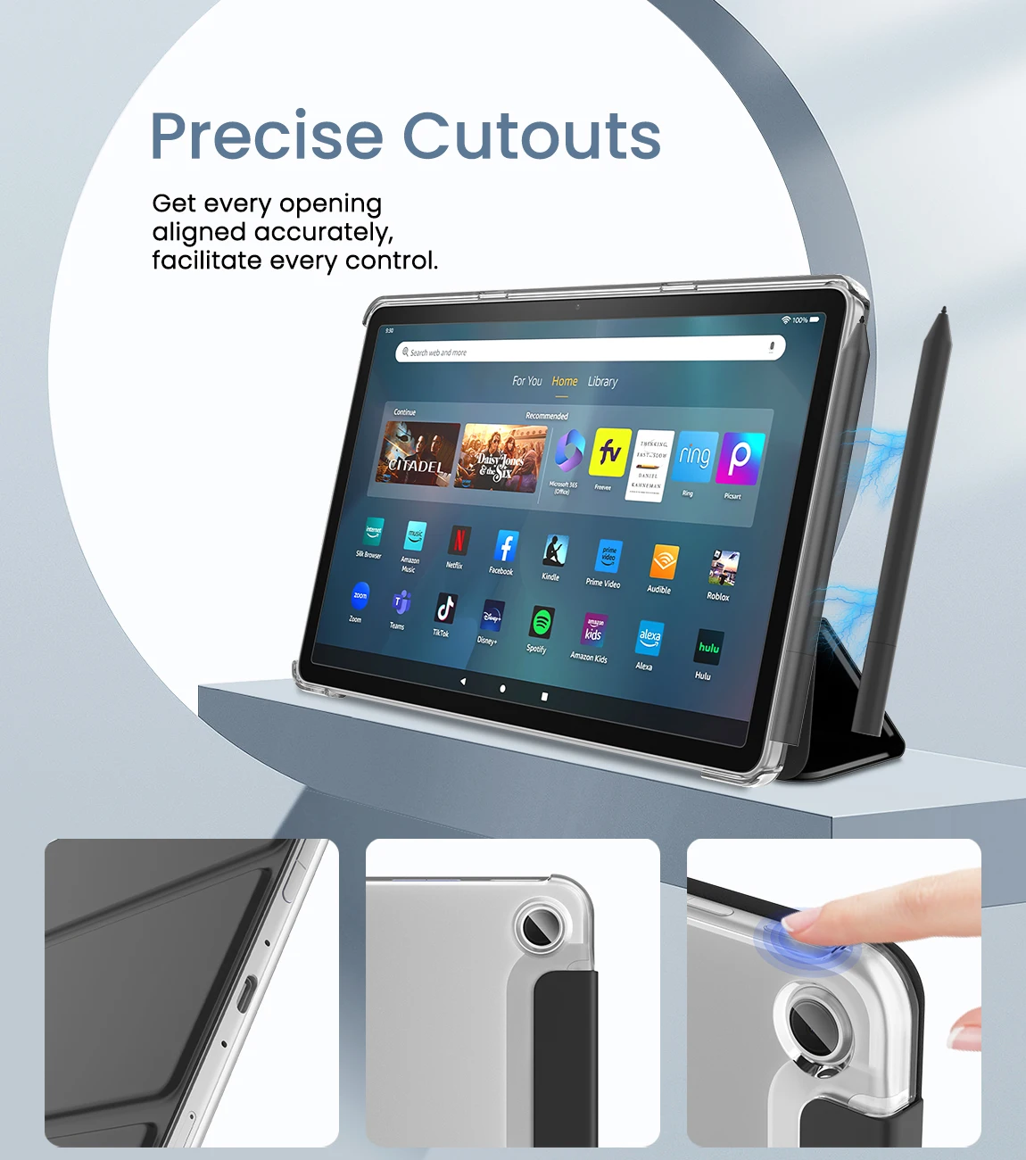 Slim PU Leather Trifold Stand Cover For Amazon Kindle Fire Max 11 Tablet 13th Generation 2023 Release 11"  with Auto Wake Sleep