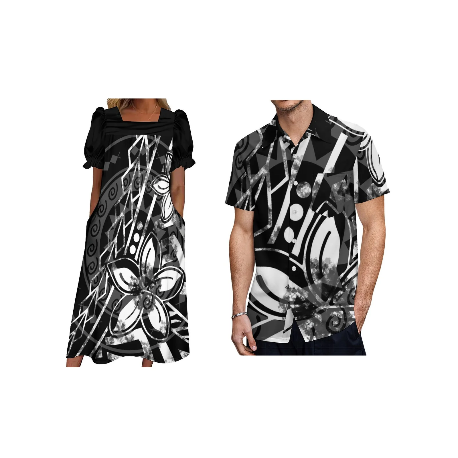 Polynesian Women's MUMU Printed Dresses Aloha Hawaii Men's Tops Shirt Islander Summer New Wave Couple's Clothes