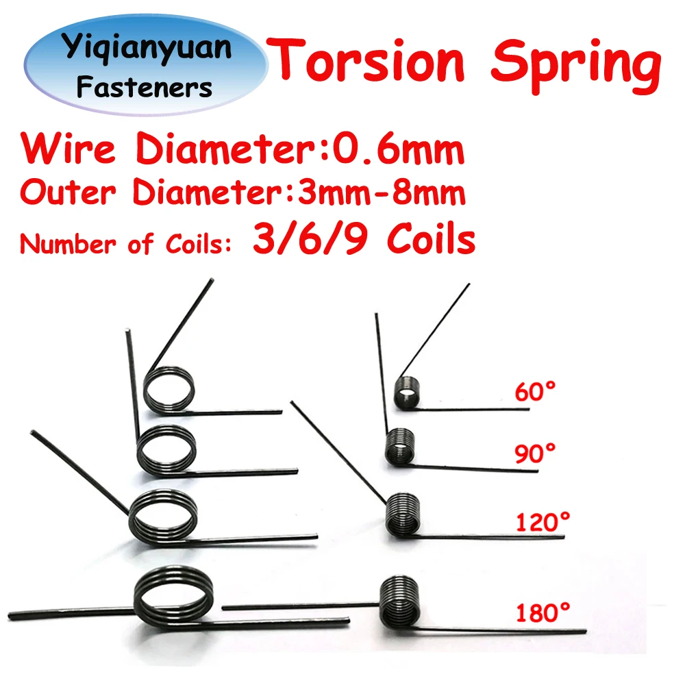 Yiqianyuan10Pcs 0.6mm Manganese Steel Torsion Springs Hairpin Design 3/6/9 Coils Options Angles 60° 90° 120° 180° for DIY Crafts
