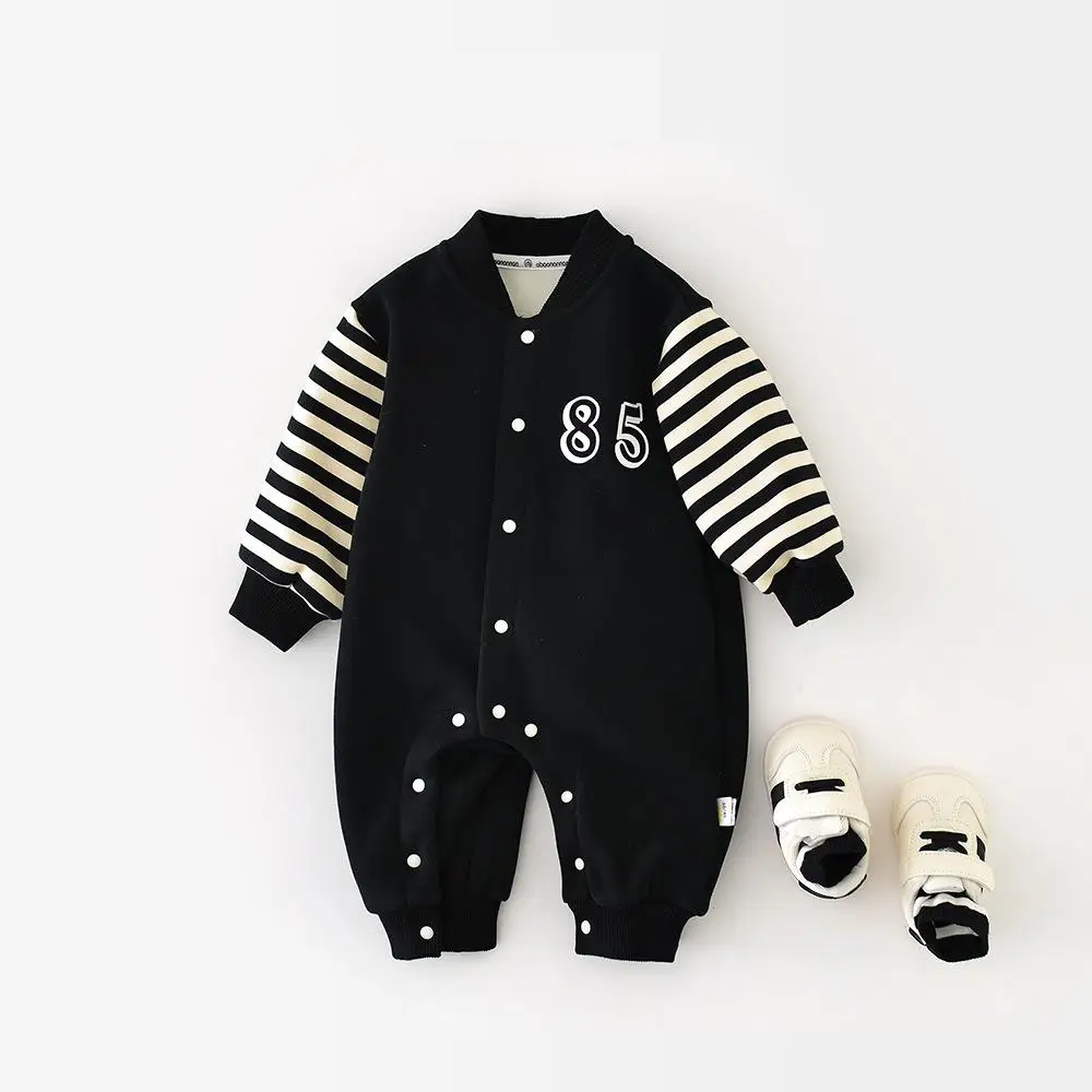 

2025 Winter New Baby Fleece Romper Boy Girl Newborn Letter Print Jumpsuit Plus Velvet Thick Infant Toddler Warm Clothes 0-24M