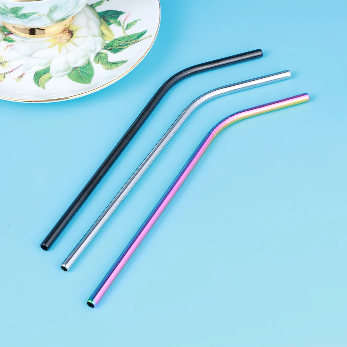 

Bendable Stainless Steel Straw Straws Resuable Titanium Plating Tumbler with Black