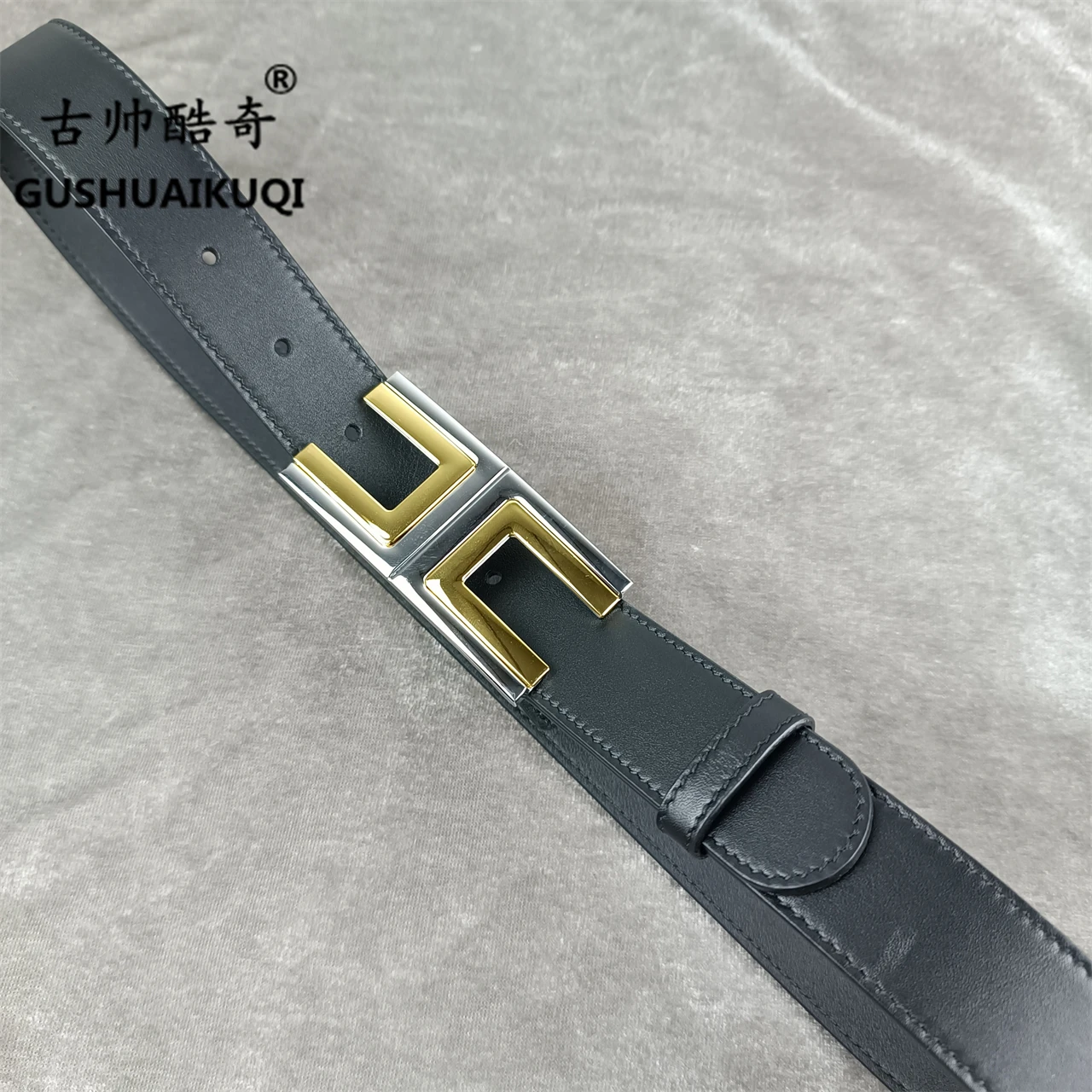 2022ชายและหญิงกว้าง Buckle3.0cm Gu Shuai ออกแบบใหม่ผู้ชายและสตรีสูง-คุณภาพ Cowhide หนัง Double-Sided Fr