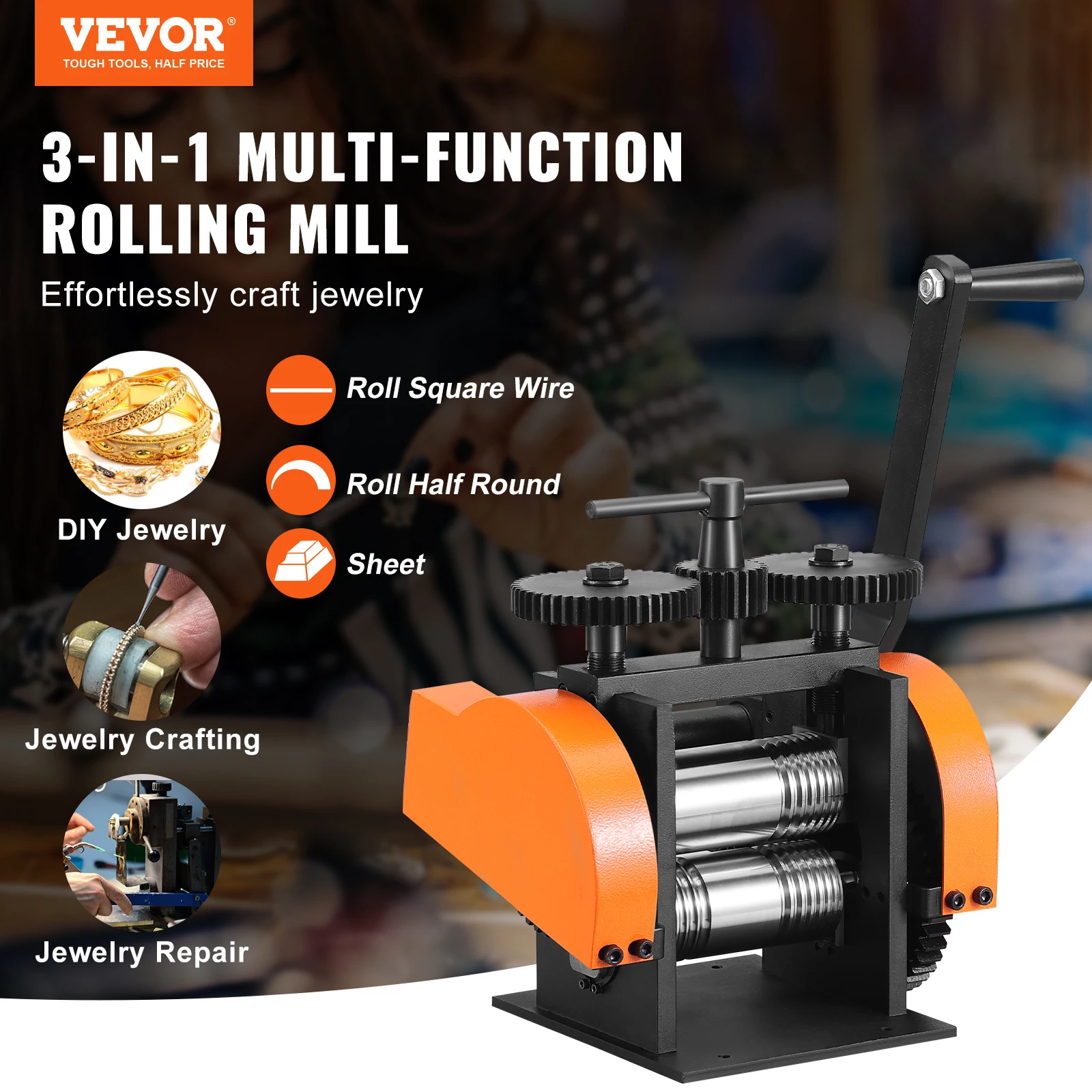 VEVOR 45/57/75/76 mm Jewelry Rolling Mill Machine 3-in-1 Multi-function Rolling Mill for Metal Jewelry Making Sheet Square Wire