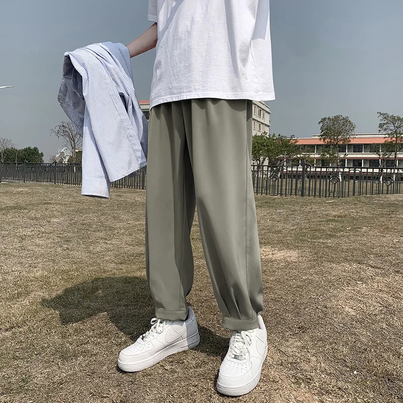 

Men's Summer Thin Ice Silk Sports Pants Loose Drapey Wide Leg Nine Points Air Conditioning Trousers Casual Harajuku Sle