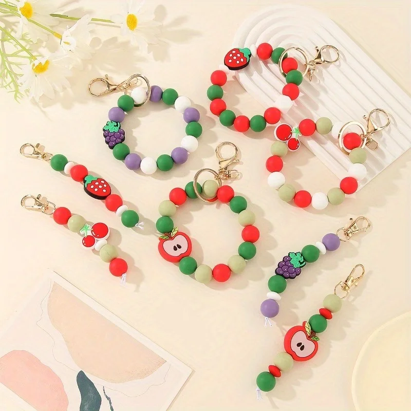 

Fresh Sweet and Cute Fruit Keychain Bracelet Silicone Bead Keychain Holiday Gift Accessories Fashionable Commuting Bag Pendant