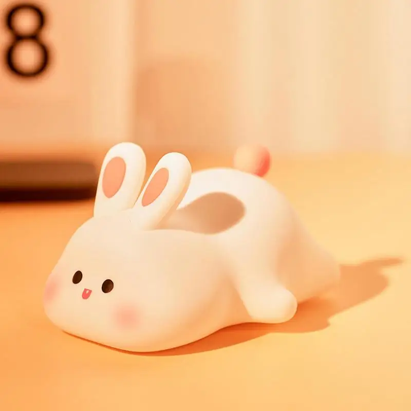 Animal Touch Night Lamp para berçário, Soft Rabbit Table Lamp para crianças, Big Face Rabbit Silicone Touch Lamp