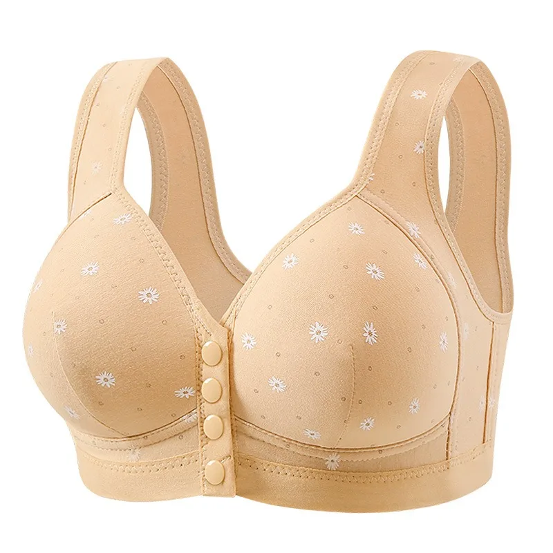 Damen Plus Size Vorderverschluss-BH, Drahtloser Still-BH mit dünnen Cups, Seitenstütze im Westen-Stil, Weicher Komfort Alltags-Unterwäsche für Mütter
