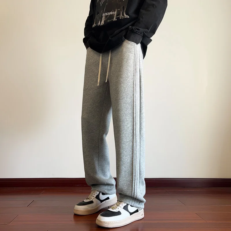 Men's Jogging Pants Baggy Pants Winter Fleece Pants Spring Autumn Trousers Wide Leg Straight Pants 2025 New Sweatpants M 5XL