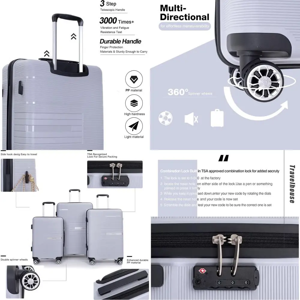 

Lightweight Double Spinner Luggage Set, TSA Lock, Silver, 20/24/28 Inch Carry-On Hardshell