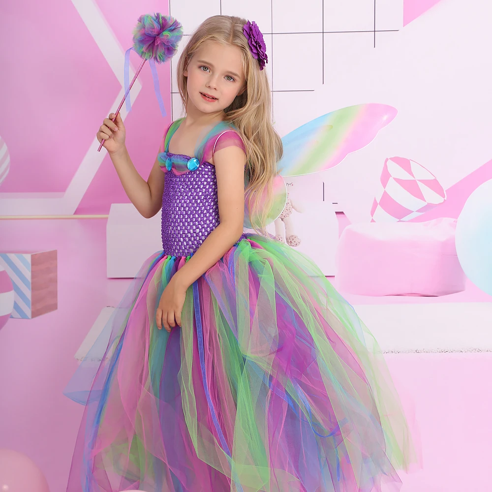 Rainbow Girls Fairy Tutu Dress Kids Party Dresses Carnival Cosplay Costume Princess Party Ball Gown Flower Girls Wedding Dresses