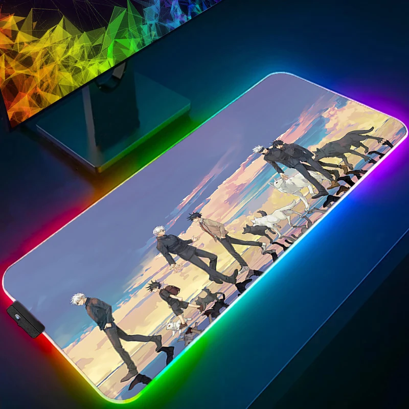 لوحة ماوس الألعاب اليابان أنيمي LED جهاز كمبيوتر شخصي Jujutsu Kaisen ألعاب حصيرة مكتبية RGB ملحقات الكمبيوتر المحمول لوحة الماوس HD طباعة لوحة المفاتيح