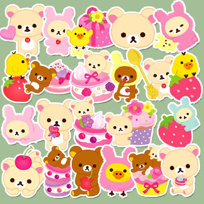 44pcs Kawaii Rilakkuma Strawberry Bear Stickers Diy Water Cup Hand Ledger Mobile Phone Case Decoration Sticker Decal Girl Gift