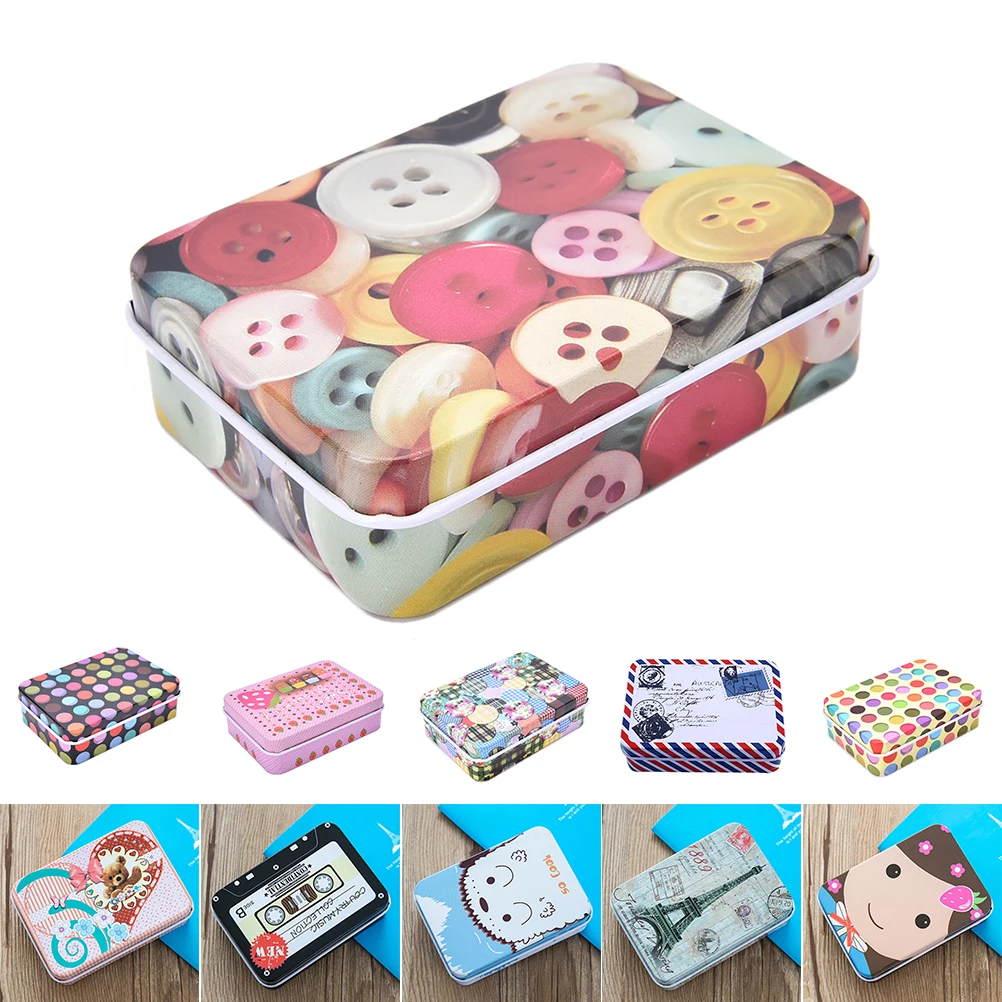 1PC Cute design and Easily to bring Mini Tin Metal Container Small Rectangle Lovely Storage Box Case Pattern